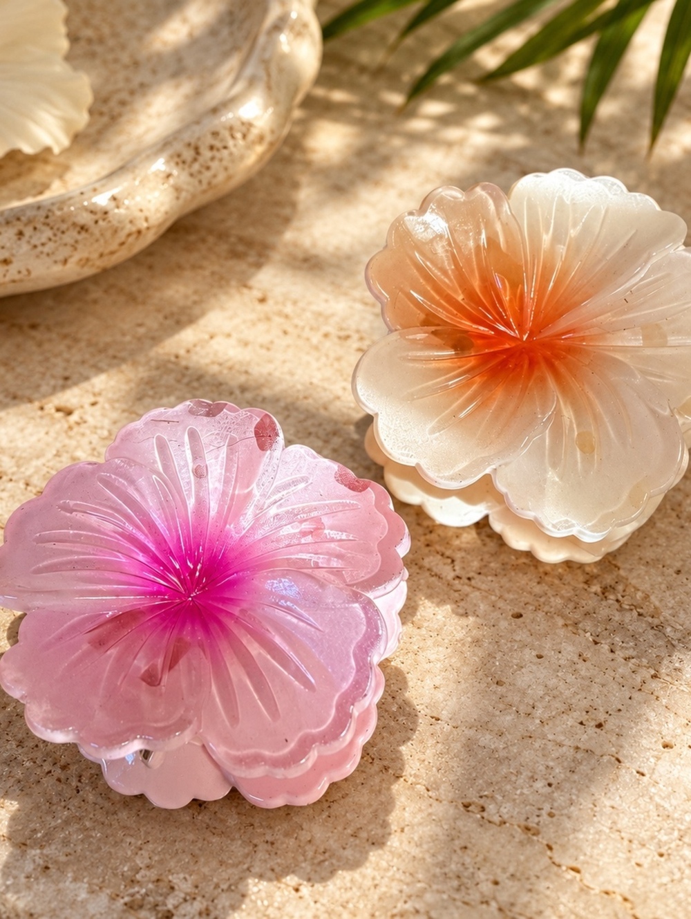 Flower hair claw clips set pink and cream